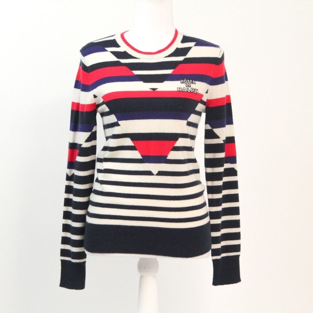 NWOT Polo Ralph Lauren CASHMERE Hotel De Ralph Optic Stripe Womens Sweater, XS